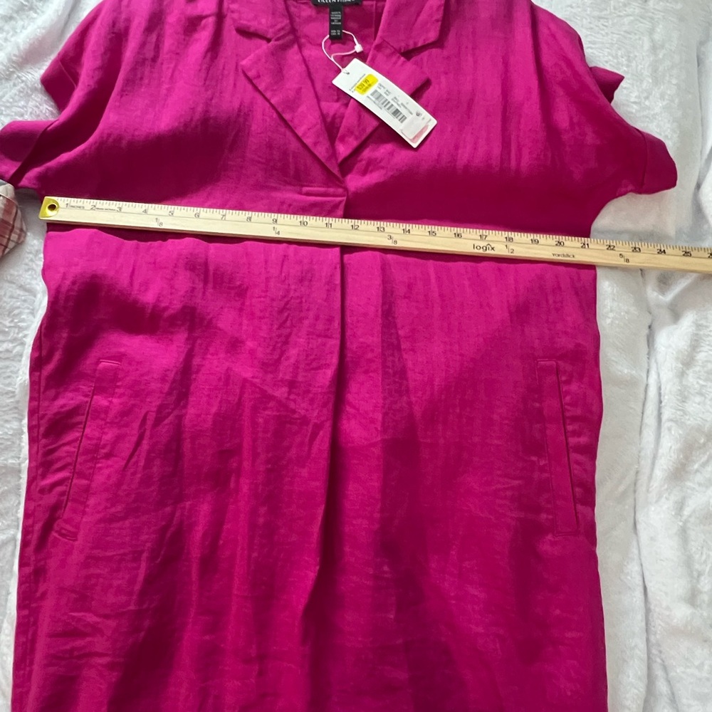Eileen Fisher Linen Short-Sleeve Shift Dress in Bright Magenta - Picture 4 of 7